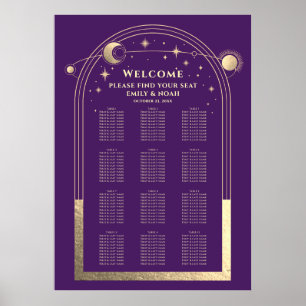 Mystisk Lila Guld Sol Måne Stjärnor Bröllop Poster