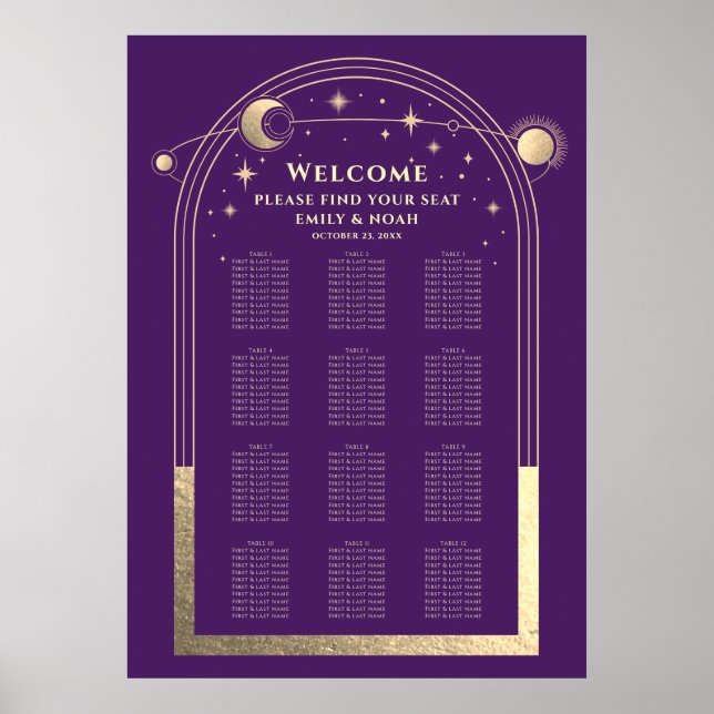 Mystisk Lila Guld Sol Måne Stjärnor Bröllop Poster (Framsidan)