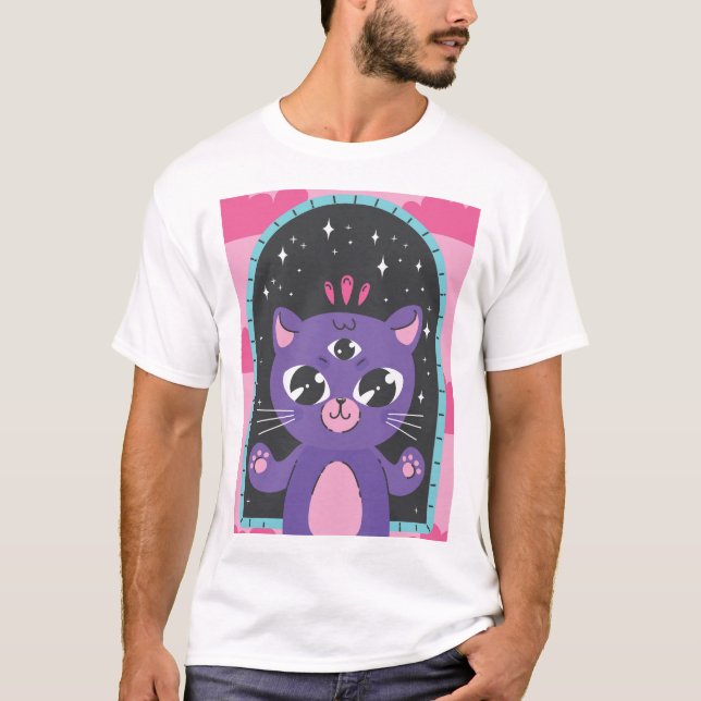Mystisk lila katt. t shirt (Framsida)