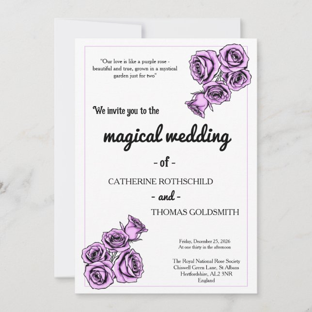 Mystisk Lila Ros Bröllopsinbjudan Inbjudningar (Framsida)