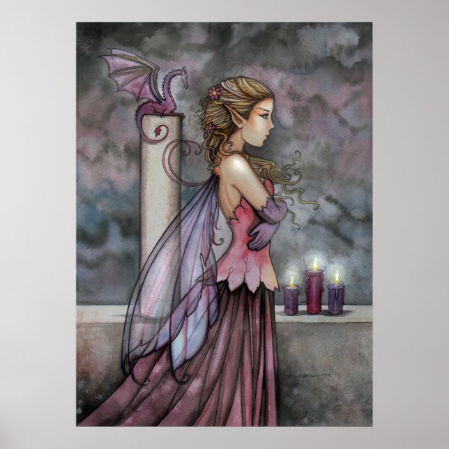 Mystisk lila rosa fe-drake affischtryck poster (Framsidan)