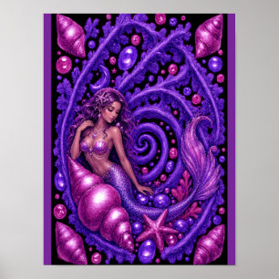 Mystisk lila sjöjungfru fantasykonst Magisk ocea Poster