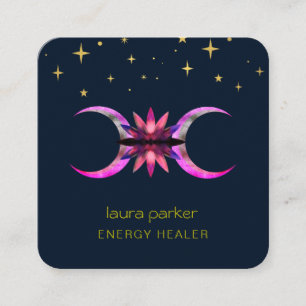 Mystisk Lotusblomma Halvmåne Healing Energi Fyrkantigt Visitkort
