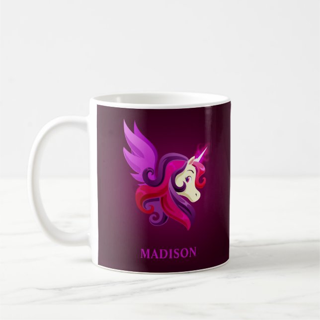 Mystisk Magenta Unicorn Personlig Namn Kaffemugg (Vänster)