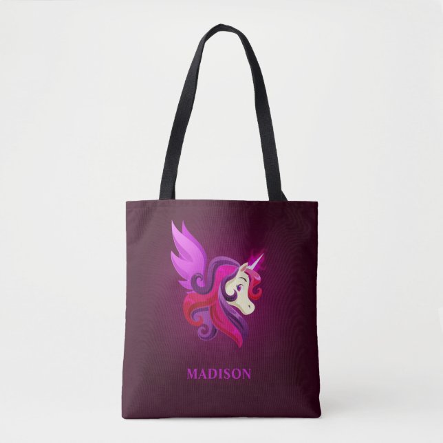 Mystisk Magenta Unicorn Personlig Namn Tygkasse (Framsida)