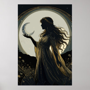 Mystisk mån-gudinna, Celest kvinnlig siluett Poster