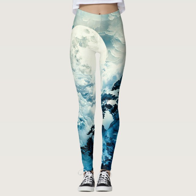 Mystisk månbelyst bergslandschaft leggings (Framsida)
