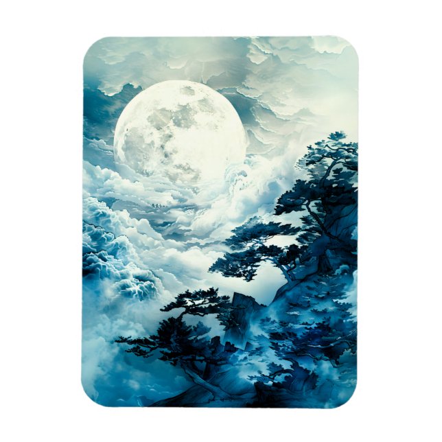 Mystisk månbelyst bergslandschaft magnet (Vertikal)