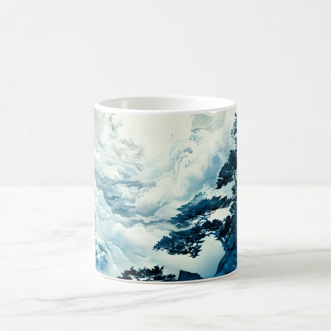 Mystisk månbelyst bergslandskap kaffemugg (Center)