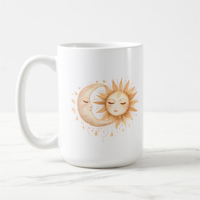 Mystisk måne och sol Celestial Boho-stil Kaffemugg (Vänster)