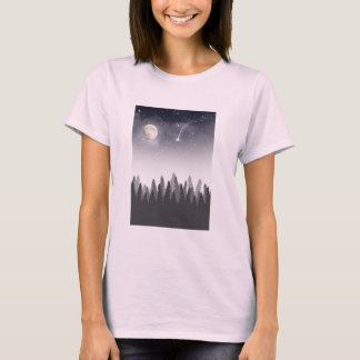 Mystisk månskogs stjärniga natthimmel landskap t shirt