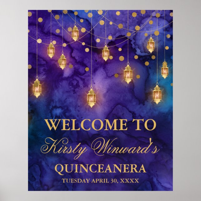 Mystisk Marrakech Nattlyktor Bokeh Quinceañera Poster (Framsidan)
