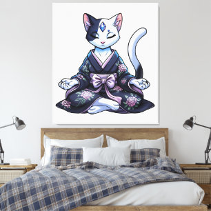 Mystisk mediterande katt i blomsterkimono canvastryck