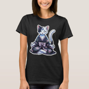 Mystisk mediterande katt i blomsterkimono svart t shirt