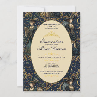 Mystisk Mörk Akademi Quinceanera-tiara Inbjudningar