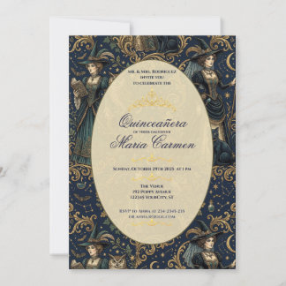 Mystisk Mörk Akademi Quinceanera-tiara Inbjudningar