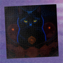 Mystisk Mörk Celestial Svart Katt Fantasy Konst