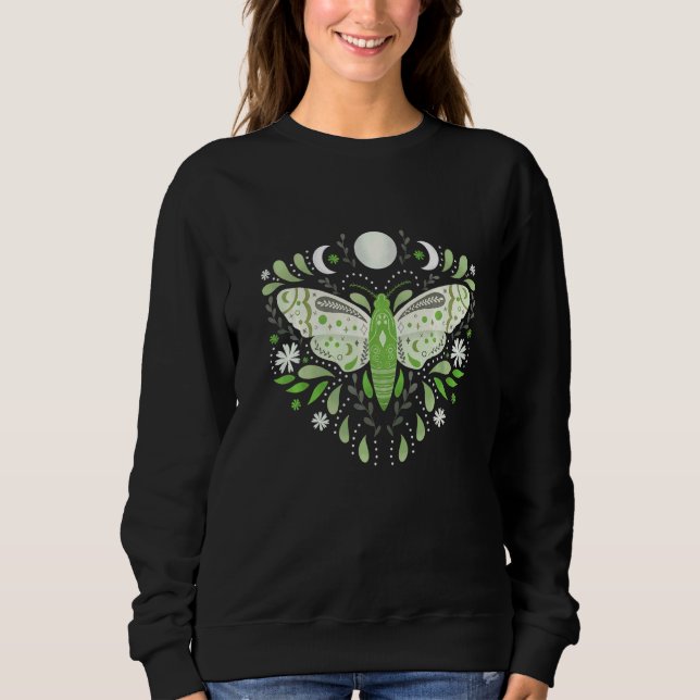 Mystisk Moth Grön Celestial Blomma Månfaser T Shirt (Framsida)