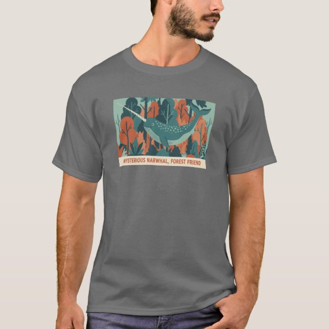 Mystisk Narval Skogs Vän retro grafik T Shirt (Framsida)