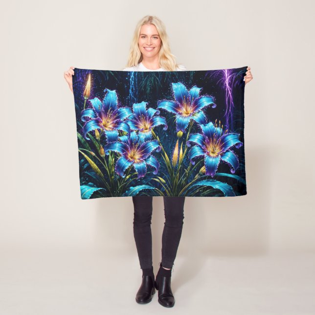 Mystisk neonbotanisk natur inspirerad design fleecefilt (På plats)