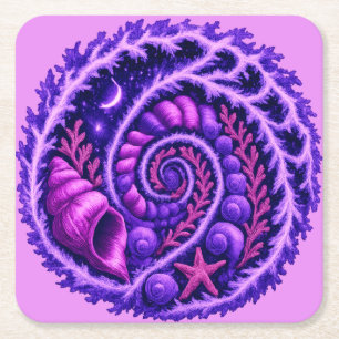 Mystisk Ocean Spiralgalax Skal Art Lila Kosmos Underlägg Papper Kvadrat
