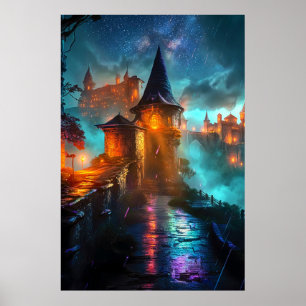 Mystisk Outlands Neon Cyberpunk Stad Sci-Fi Poster