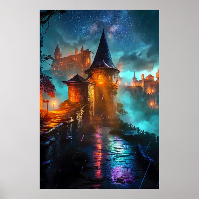 Mystisk Outlands Neon Cyberpunk Stad Sci-Fi Poster (Framsidan)