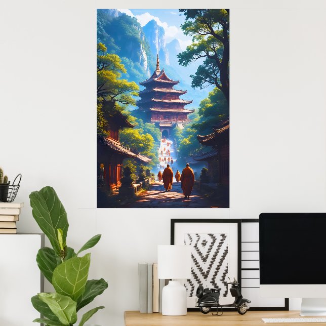 Mystisk pagodstig vid soluppgång poster (Hemmakontoret)