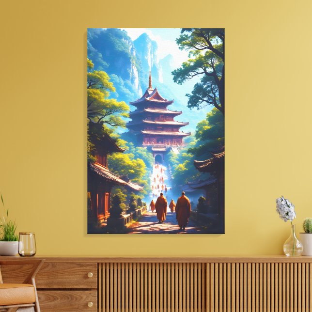 Mystisk pagodstig vid soluppgången canvastryck (Insitu (Vardagsrum))