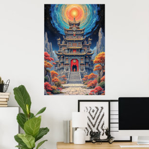 Mystisk Pagodtempel Under Himmelsk Himmel Poster