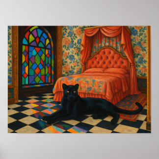 Mystisk panter i utsmyckat glasmåleribedroom poster