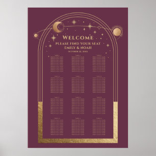 Mystisk Plommon Guld Sol Måne Stjärnor Bröllop Poster
