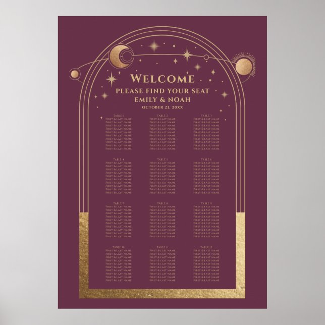 Mystisk Plommon Guld Sol Måne Stjärnor Bröllop Poster (Framsidan)