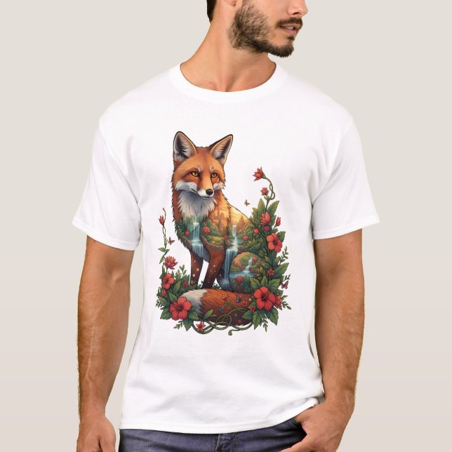 Mystisk Räv Tropisk Tempellandskap Vilda Djur T Shirt (Framsida)
