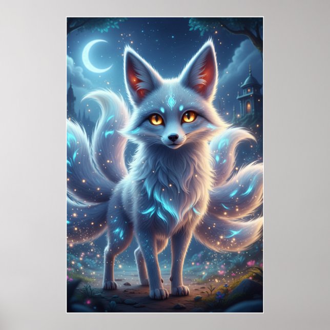 Mystisk rävande – Fantasy Night Affischkonst Poster (Framsidan)