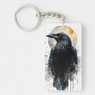 Mystisk Raven Vattenfärgskonst Gotisk Mån Kråka