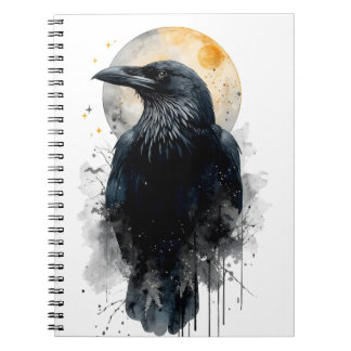 Mystisk Raven Vattenfärgskonst | Gotisk Mån Kråka  Anteckningsbok