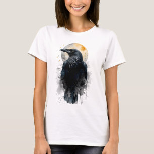 Mystisk Raven Vattenfärgskonst Gotisk Mån Kråka T Shirt