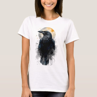 Mystisk Raven Vattenfärgskonst | Gotisk Mån Kråka  T Shirt