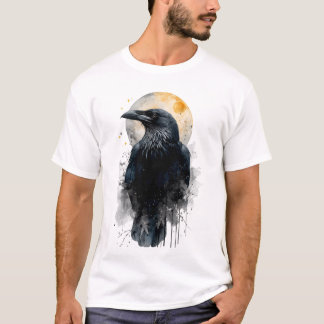 Mystisk Raven Vattenfärgskonst | Gotisk Månkråka I T Shirt