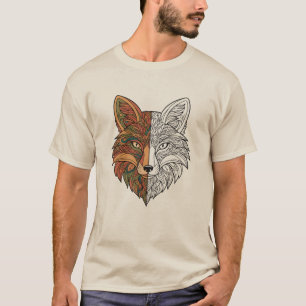 Mystisk rävskalle halvfärgad halvt skiss Vilda dju T Shirt
