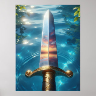Mystisk reflektion av fantasins svärdskonsttryck poster
