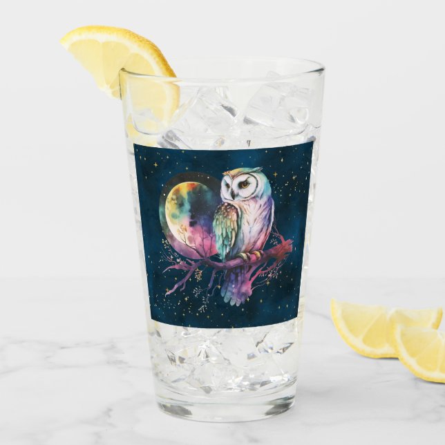 Mystisk Regnbågsuggla och Fullmåne Celestial Glaskopp (Framsida Ice)