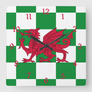 Mystisk röd keltisk drakflagga av Wales Fyrkantig Klocka