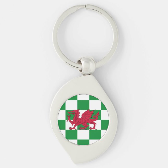 Mystisk röd keltisk drakflagga av Wales Swirl Silverfärgad Nyckelring (Framsidan)