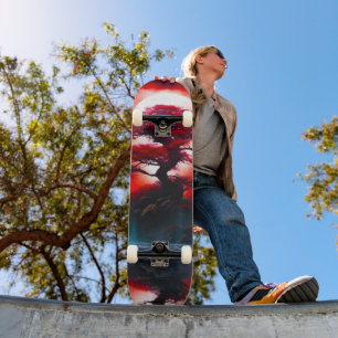 Mystisk röd träd under fullmåne mini skateboard bräda 18,5 cm