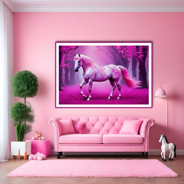 Mystisk rosa-häst i en fantasi-skog poster (Skapare uppladdad)