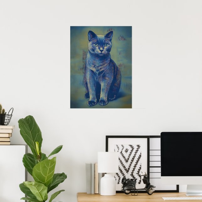 Mystisk rysk blå katt poster (Hemmakontoret)