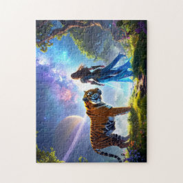 Mystisk Scifi Fantasy Tiger och Gudinnakrigare Pussel