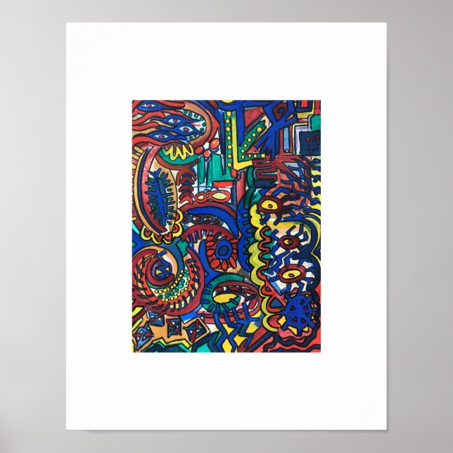 Mystisk skog - Handmålad abstrakt konst Poster (Framsidan)